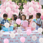 HILAVO Pink Bow Balloons – 12 Inch Pastel Pink with White & Transparent Bow Prints