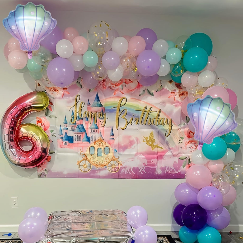 Hilavo Mermaid Balloons Set – Pastel Pink, Lilac, Teal & Pearl White with Seashell Foil for Ocean Party Decor