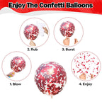 Hilavo Red Balloons Set – 35pcs, 12-inch, Metallic & Confetti for Weddings & Parties