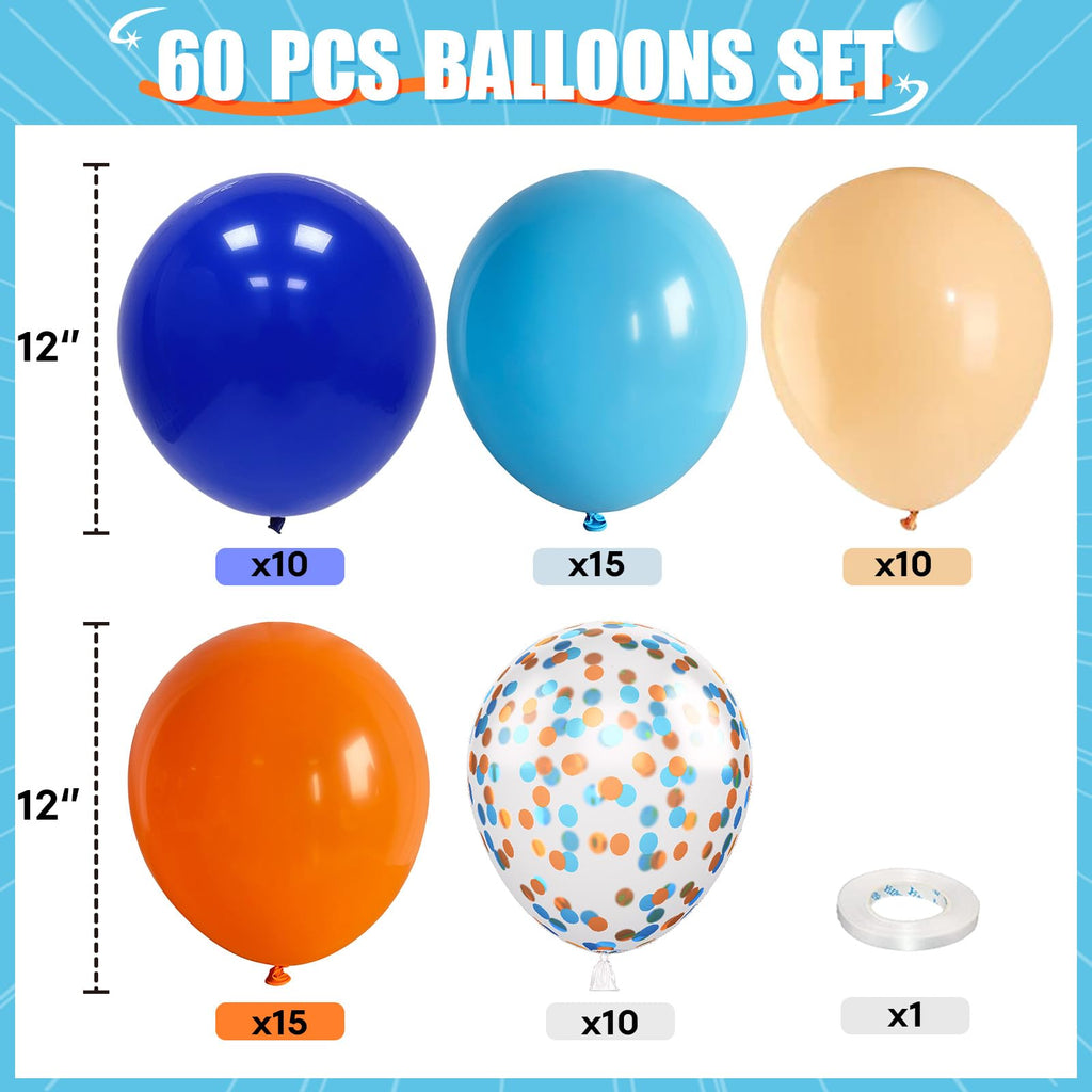 HILAVO 60pcs Blue & Orange Balloons - 12in Confetti Balloons for Space Theme Parties