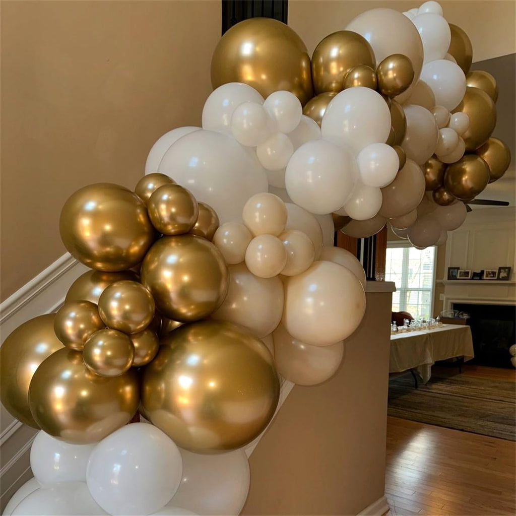 Hilavo Beige & Champagne Gold Balloon Set – 60 Pcs, 12-Inch Nude Cream & Confetti Latex Balloons for Parties