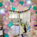 Hilavo Mermaid Balloons Set – Pastel Pink, Lilac, Teal & Pearl White with Seashell Foil for Ocean Party Decor
