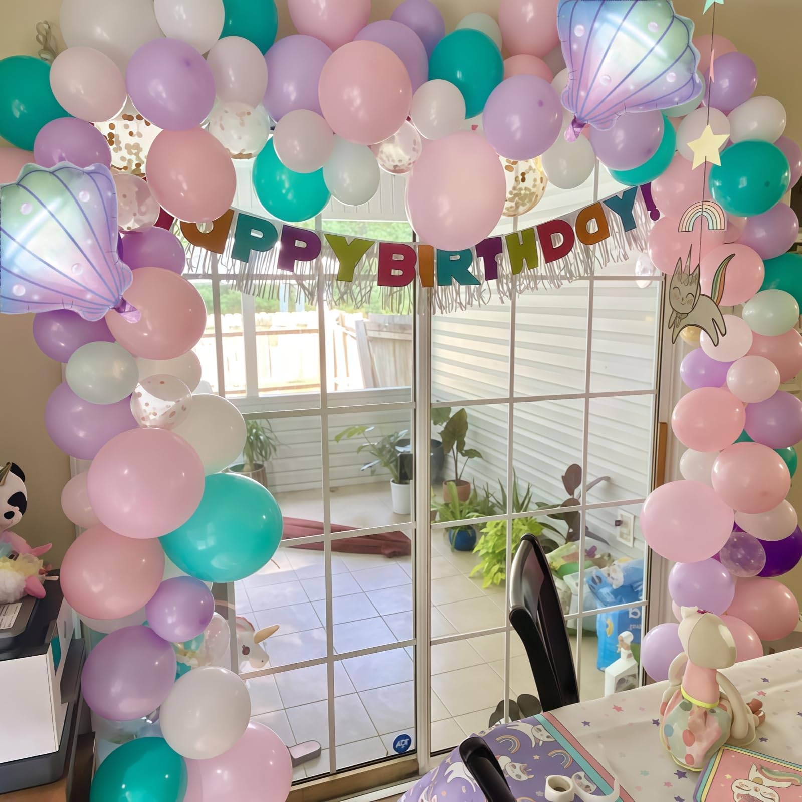 Hilavo Mermaid Balloons Set – Pastel Pink, Lilac, Teal & Pearl White with Seashell Foil for Ocean Party Decor