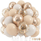 Hilavo Beige & Champagne Gold Balloon Set – 60 Pcs, 12-Inch Nude Cream & Confetti Latex Balloons for Parties