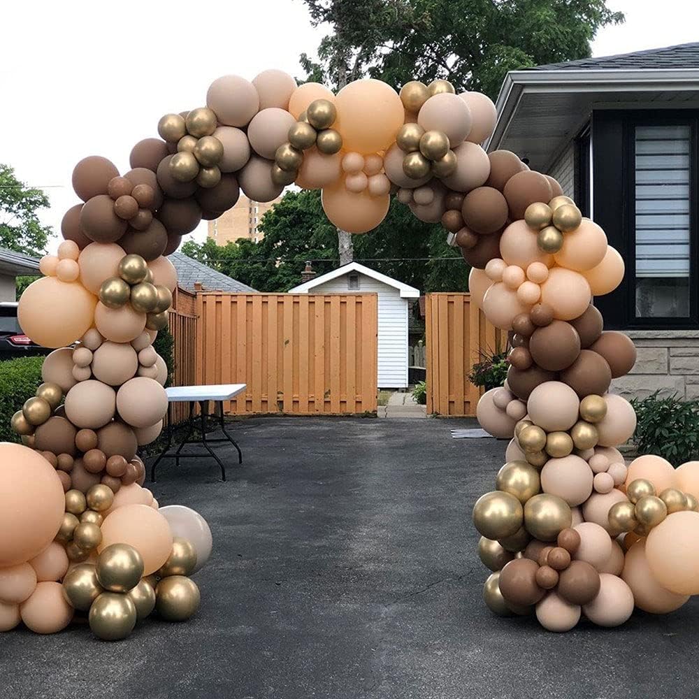 HILAVO Brown Gold Balloons - 12-Inch Double-Stuffed Brown Gold & Cream Beige Set for Neutral Baby Shower, Boho Wedding & Birthday Party
