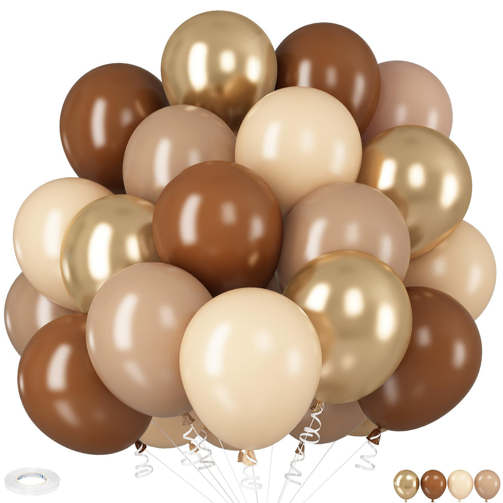 HILAVO Brown Gold Balloons - 12-Inch Double-Stuffed Brown Gold & Cream Beige Set for Neutral Baby Shower, Boho Wedding & Birthday Party
