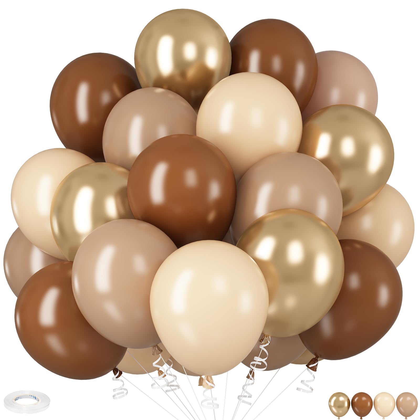 HILAVO Brown Gold Balloons - 12-Inch Double-Stuffed Brown Gold & Cream Beige Set for Neutral Baby Shower, Boho Wedding & Birthday Party