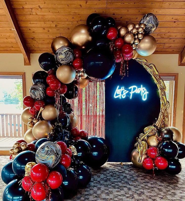 HILAVO 60-Piece Red, Black & Gold Balloons – 12" Casino Theme Party Decorations