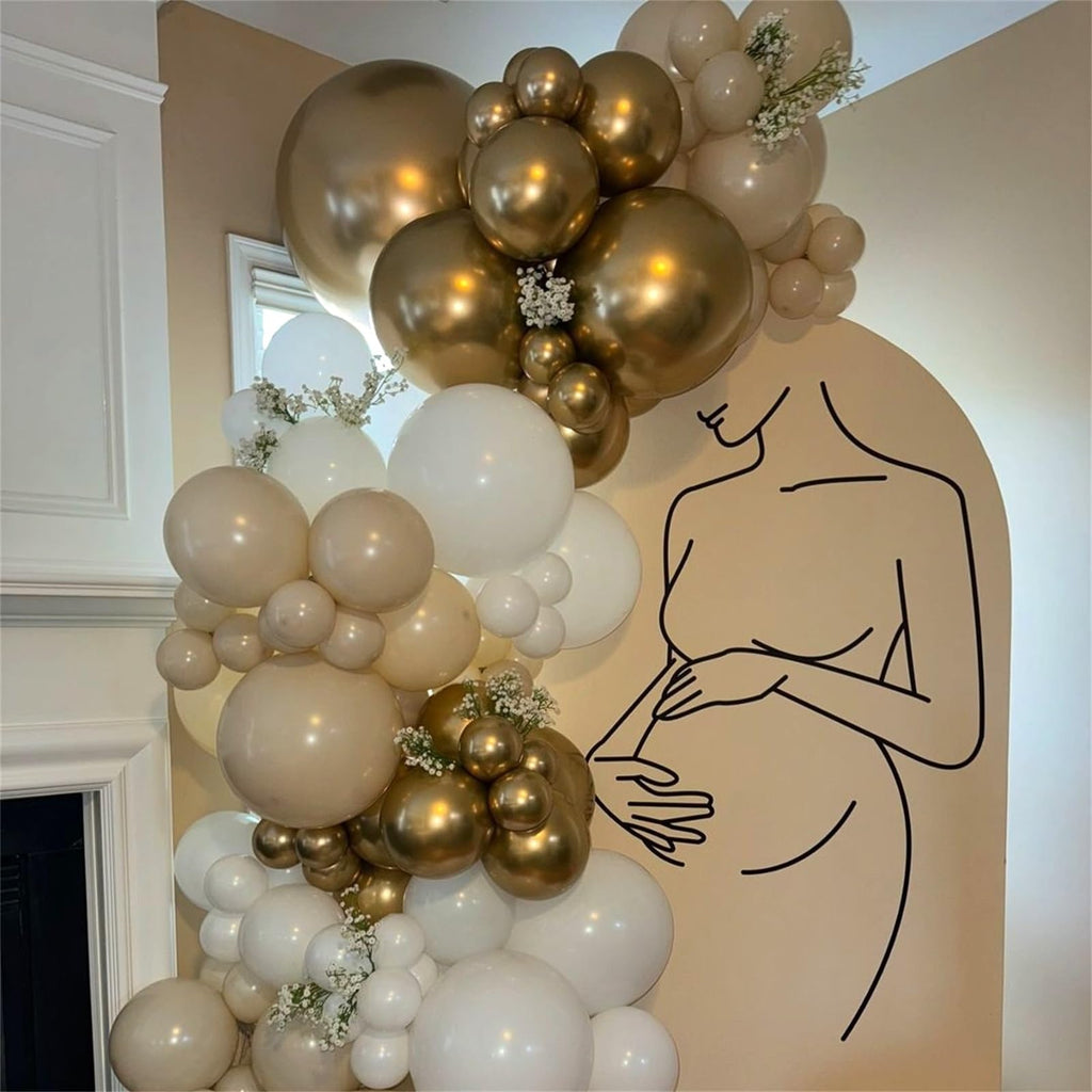 Hilavo Beige & Champagne Gold Balloon Set – 60 Pcs, 12-Inch Nude Cream & Confetti Latex Balloons for Parties