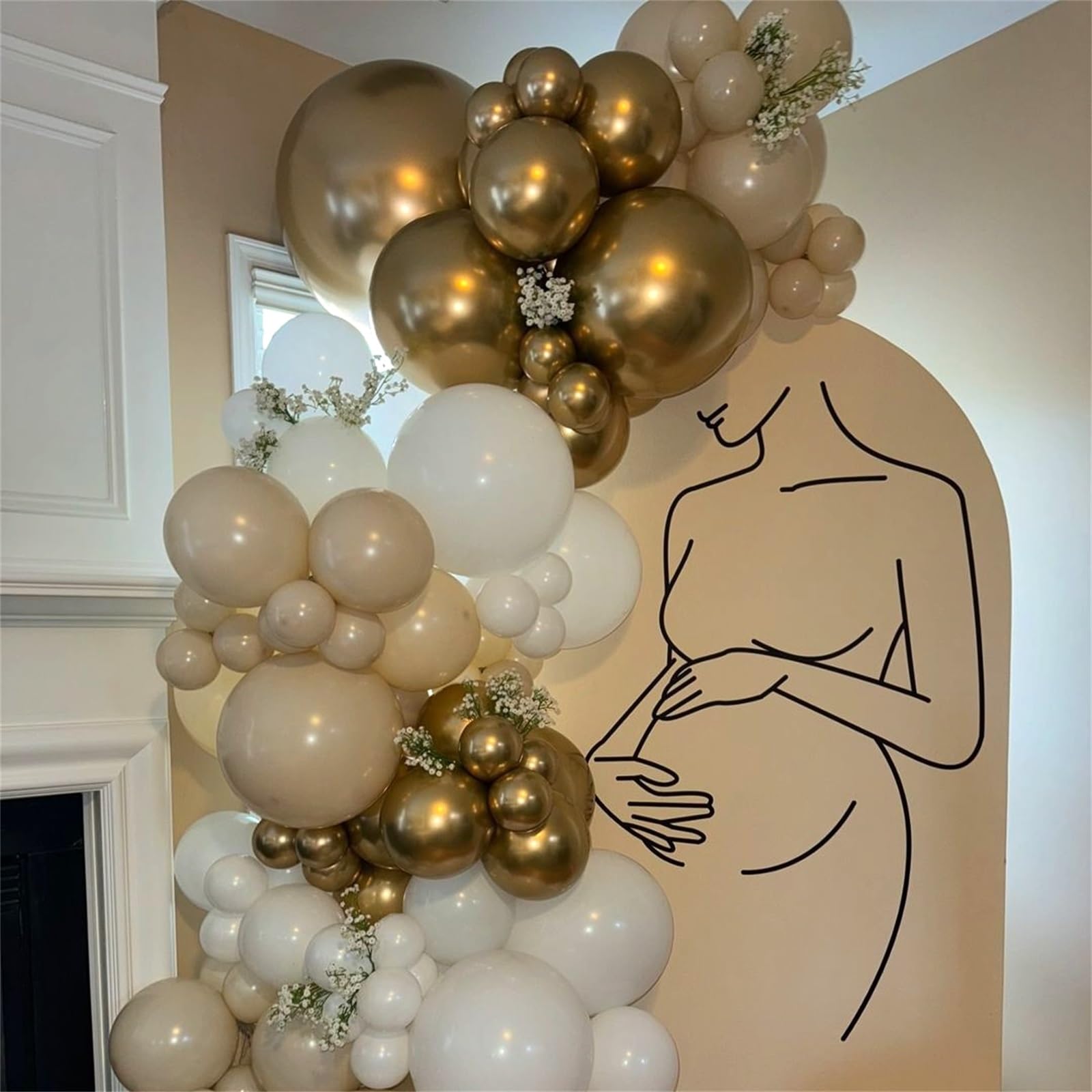 Hilavo Beige & Champagne Gold Balloon Set – 60 Pcs, 12-Inch Nude Cream & Confetti Latex Balloons for Parties