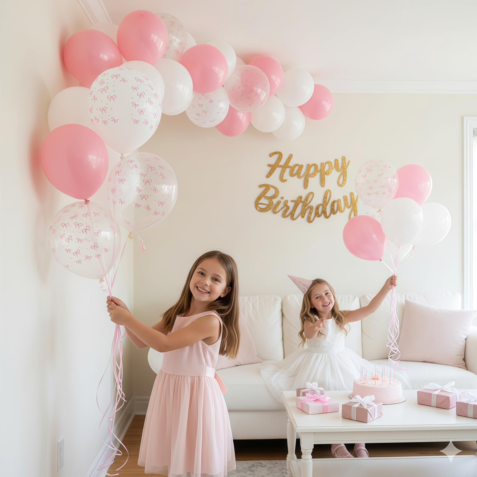 HILAVO Pink Bow Balloons – 12 Inch Pastel Pink with White & Transparent Bow Prints