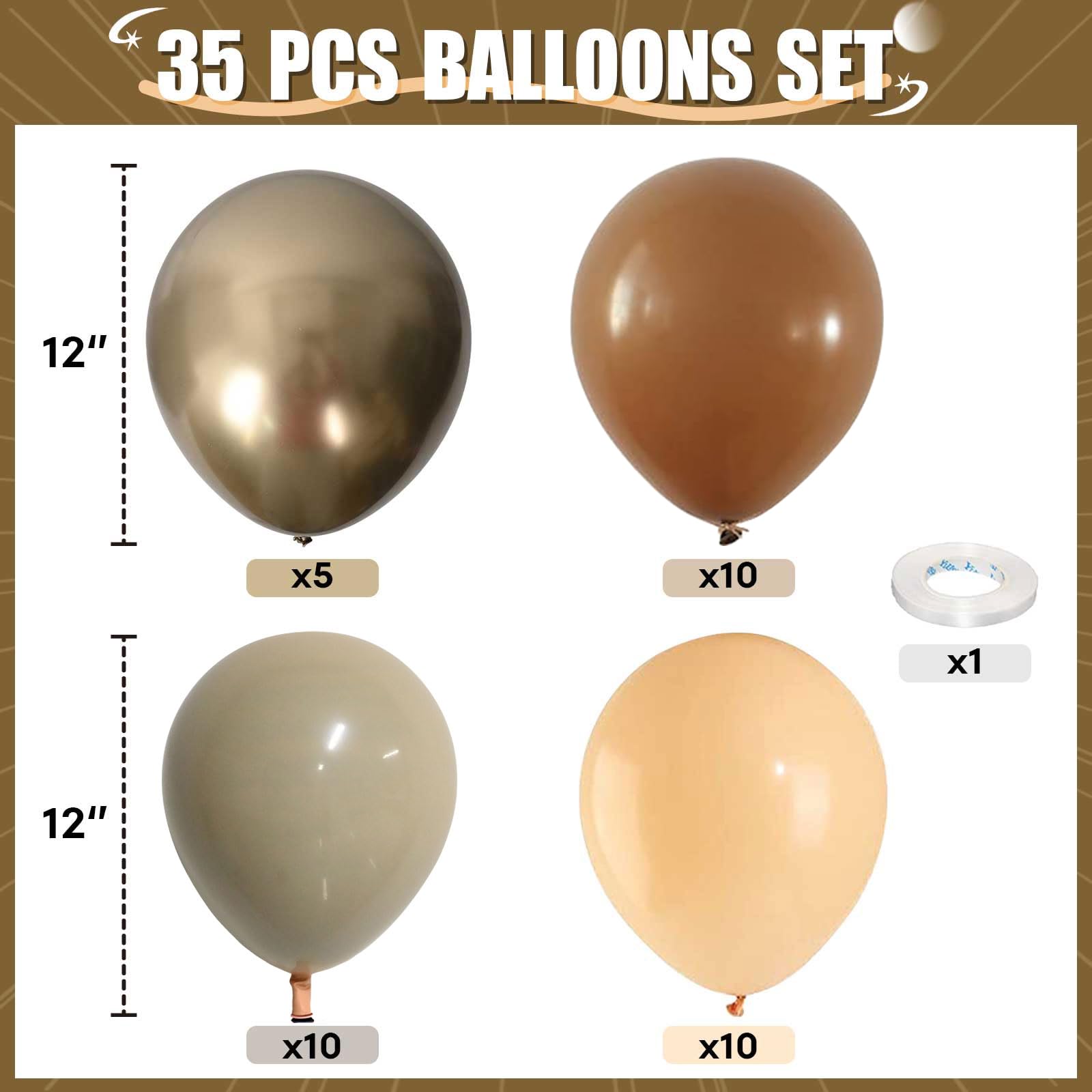 HILAVO Brown Gold Balloons - 12-Inch Double-Stuffed Brown Gold & Cream Beige Set for Neutral Baby Shower, Boho Wedding & Birthday Party