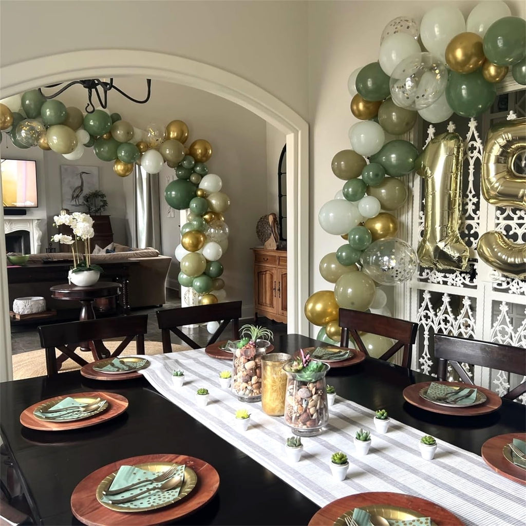 HILAVO Sage Green Balloons Set – 60Pcs 12inch Latex Balloons with Gold Confetti for Jungle Safari and Baby Shower