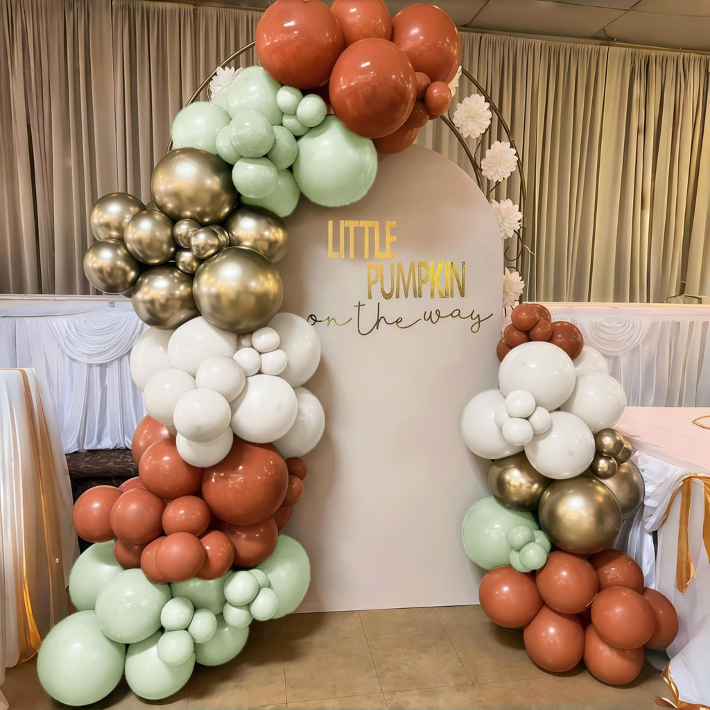 HILAVO Fall Balloons Set – 12in Latex Decor (Terracotta Rust, Dusty Green, Metallic Gold, White)