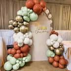 HILAVO Fall Balloons Set – 12in Latex Decor (Terracotta Rust, Dusty Green, Metallic Gold, White)
