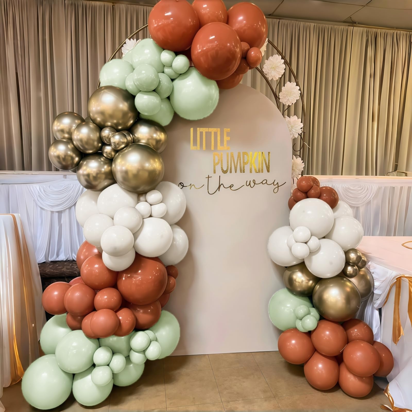 HILAVO Fall Balloons Set – 12in Latex Decor (Terracotta Rust, Dusty Green, Metallic Gold, White)