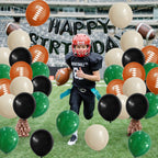 HILAVO Football Balloons - 12in Latex Party Balloons in Dark Green, Black, White Sand with Orange Print