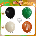 HILAVO Football Balloons - 12in Latex Party Balloons in Dark Green, Black, White Sand with Orange Print