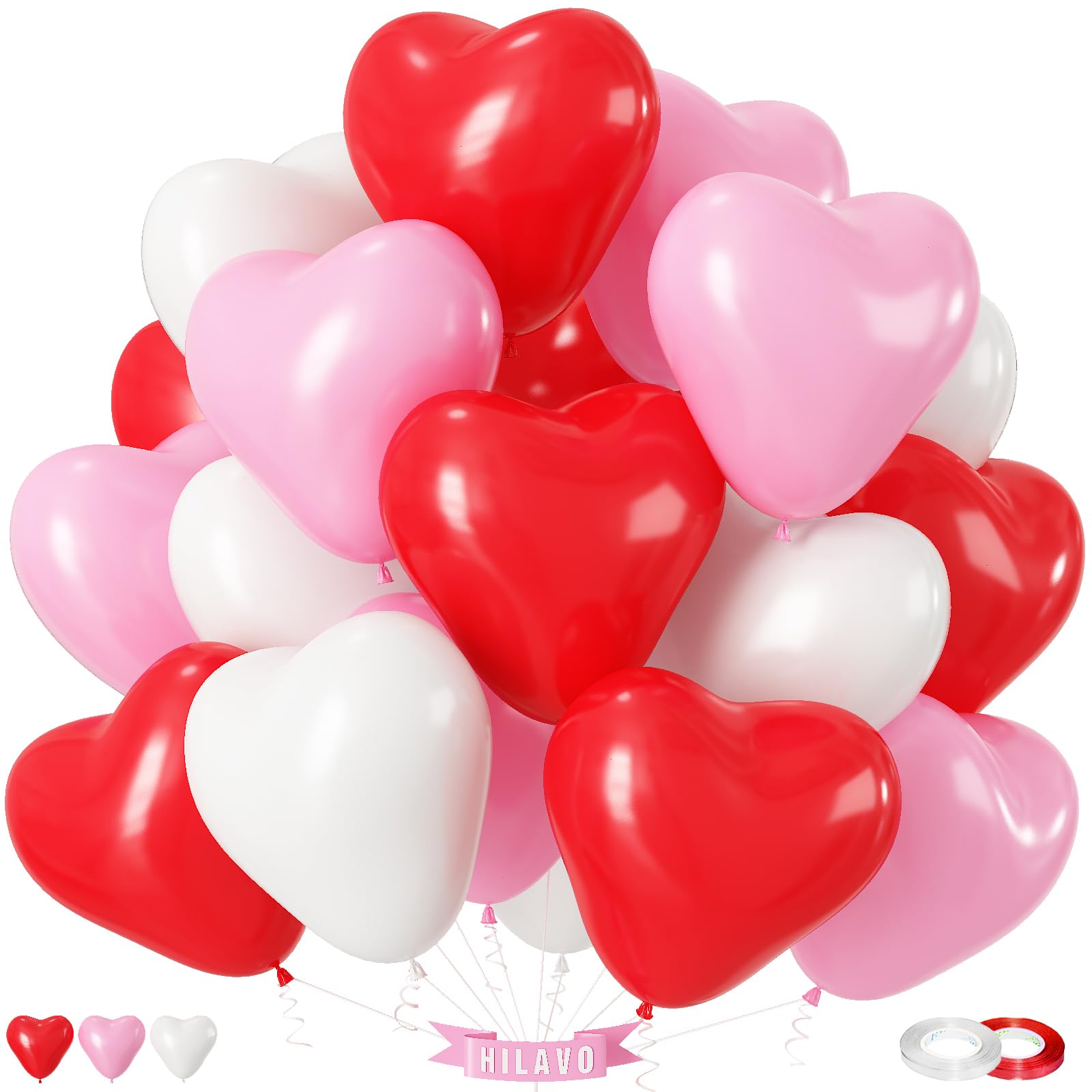 Hilavo Heart Balloons Set – Red Pink White Latex Heart Balloons 10 Inch (30 Count)