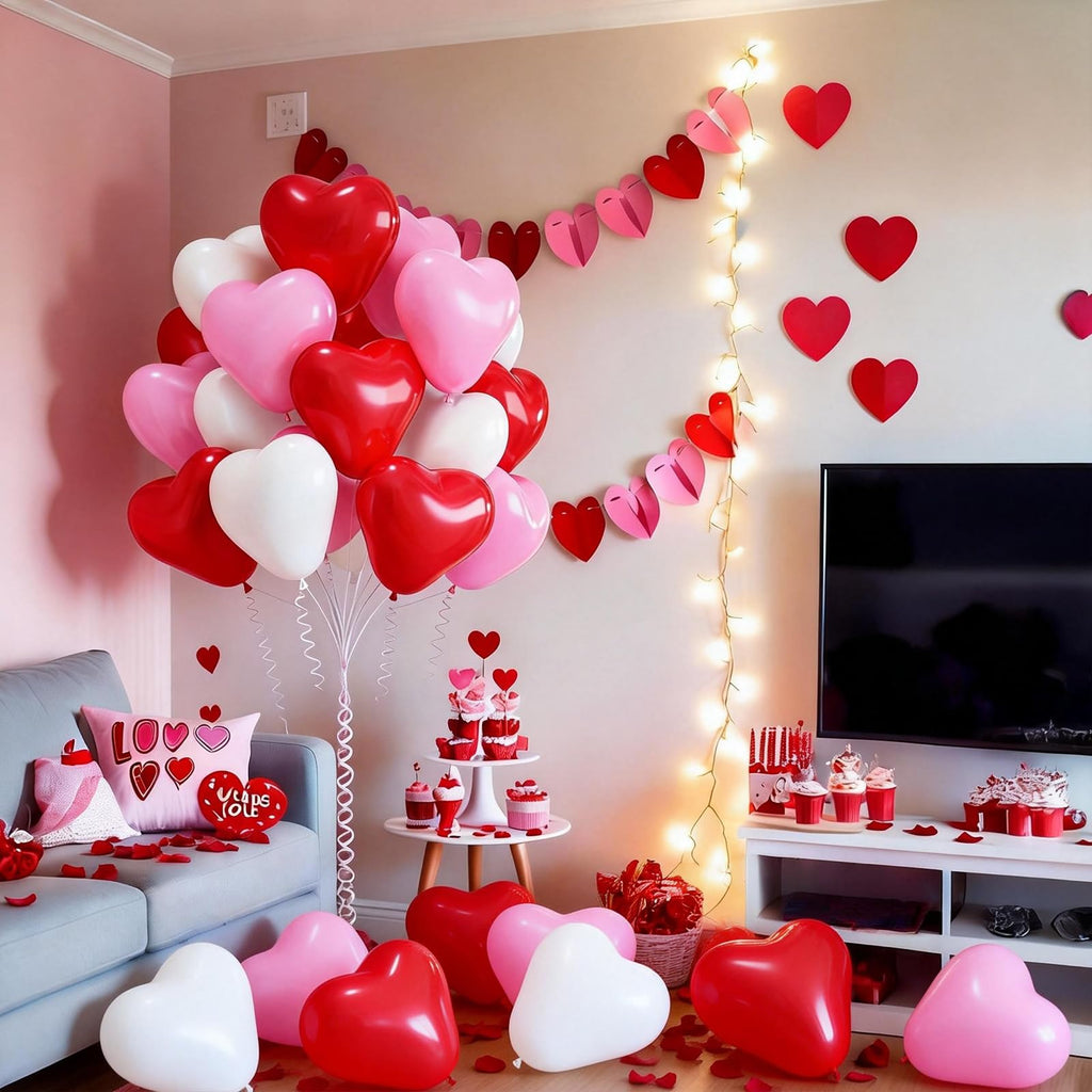 Hilavo Heart Balloons Set – Red Pink White Latex Heart Balloons 10 Inch (30 Count)
