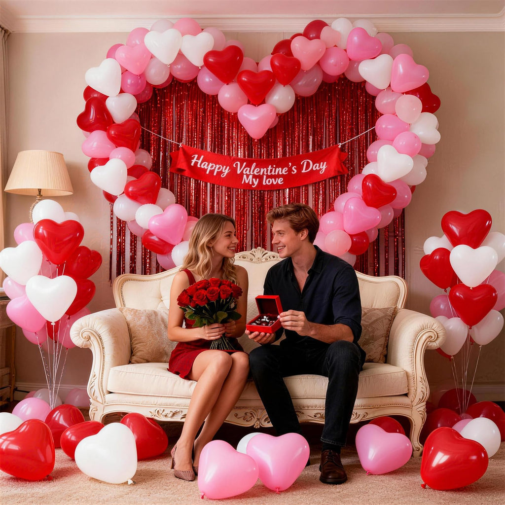 Hilavo Heart Balloons Set – Red Pink White Latex Heart Balloons 10 Inch (30 Count)