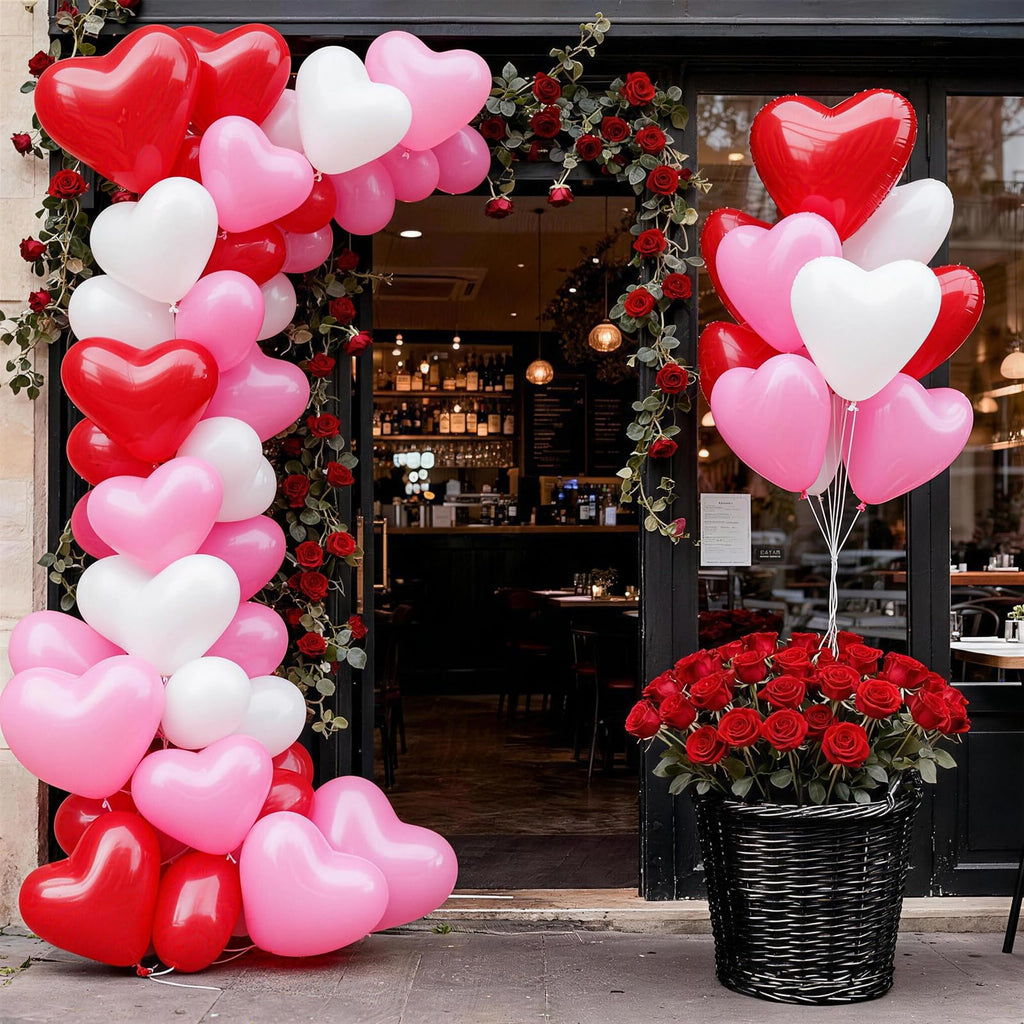 Hilavo Heart Balloons Set – Red Pink White Latex Heart Balloons 10 Inch (30 Count)