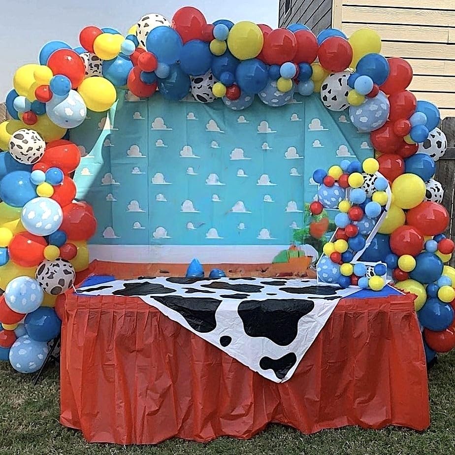 HILAVO Toy Inspired Story Balloons – 12in Cow Print Sky Blue Cloud Balloons for Kids