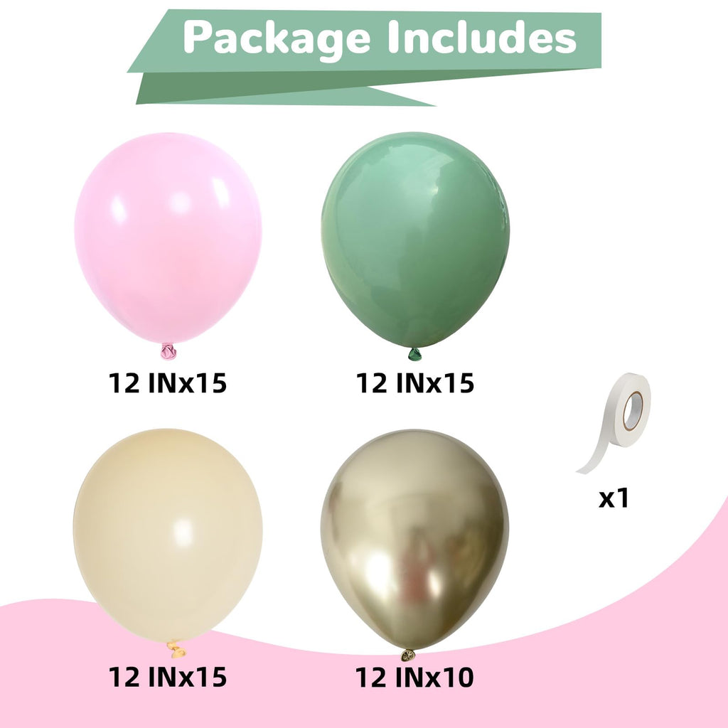 HILAVO Sage Green Pink Balloons 12in 389 Ivory & Gold Latex Party Decor