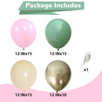 HILAVO Sage Green Pink Balloons 12in 389 Ivory & Gold Latex Party Decor
