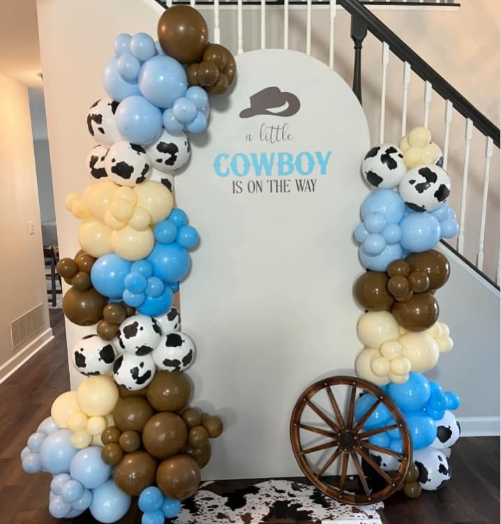 HILAVO Cow Print Balloons – 12 Inch Set in Light Blue, Brown, and Cow Sand for Western Party Decor