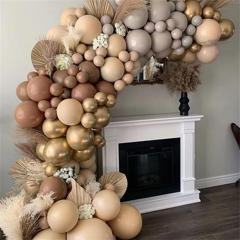 HILAVO Brown Gold Balloons - 12-Inch Double-Stuffed Brown Gold & Cream Beige Set for Neutral Baby Shower, Boho Wedding & Birthday Party