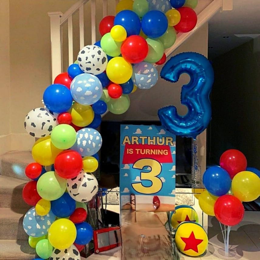 HILAVO Toy Inspired Story Balloons – 12in Cow Print Sky Blue Cloud Balloons for Kids