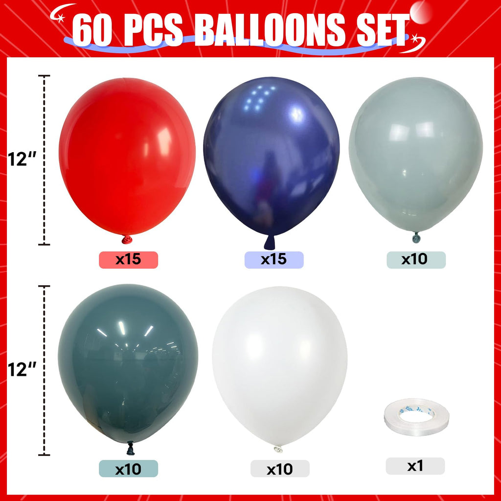 HILAVO 60-Pack Red Blue White Balloons - 12in Navy, Light Blue & White for Baseball & Patriotic Parties