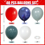 HILAVO 60-Pack Red Blue White Balloons - 12in Navy, Light Blue & White for Baseball & Patriotic Parties