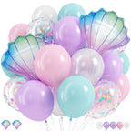 Hilavo Mermaid Balloons Set – Pastel Pink, Lilac, Teal & Pearl White with Seashell Foil for Ocean Party Decor