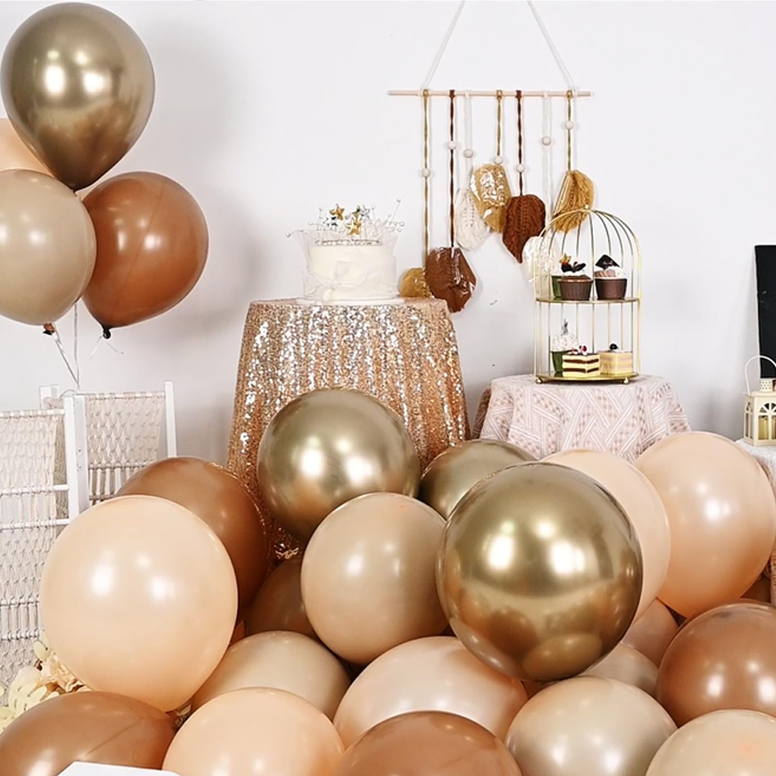 HILAVO Brown Gold Balloons - 12-Inch Double-Stuffed Brown Gold & Cream Beige Set for Neutral Baby Shower, Boho Wedding & Birthday Party
