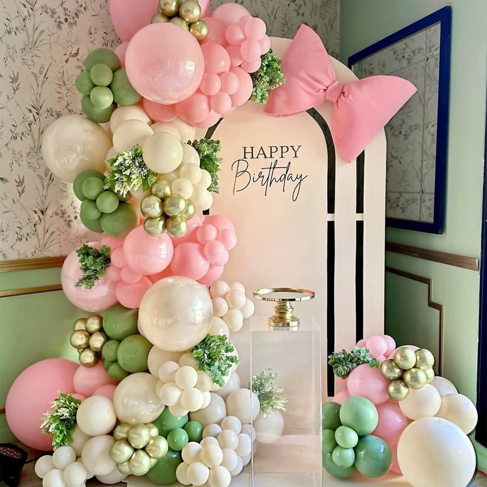 HILAVO Sage Green Pink Balloons 12in 389 Ivory & Gold Latex Party Decor