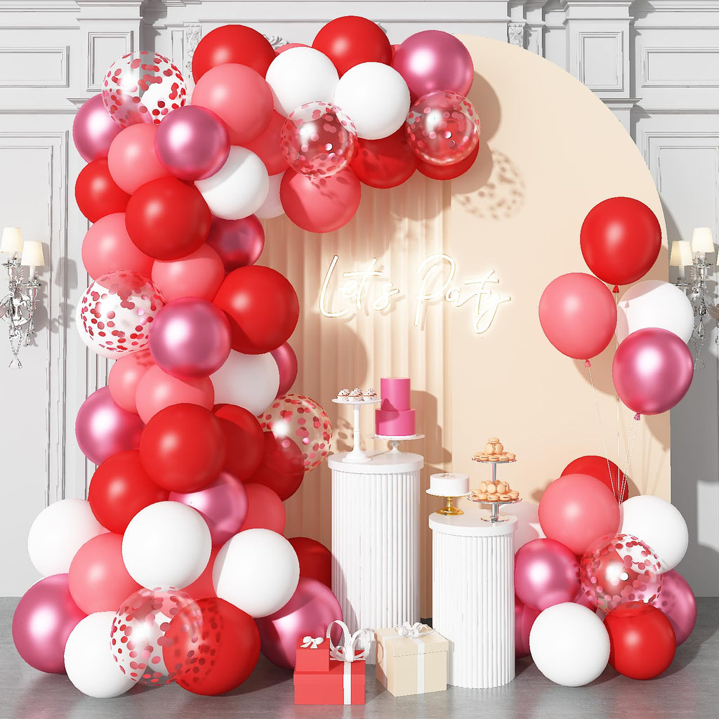 Hilavo Red Balloons Set – 35pcs, 12-inch, Metallic & Confetti for Weddings & Parties