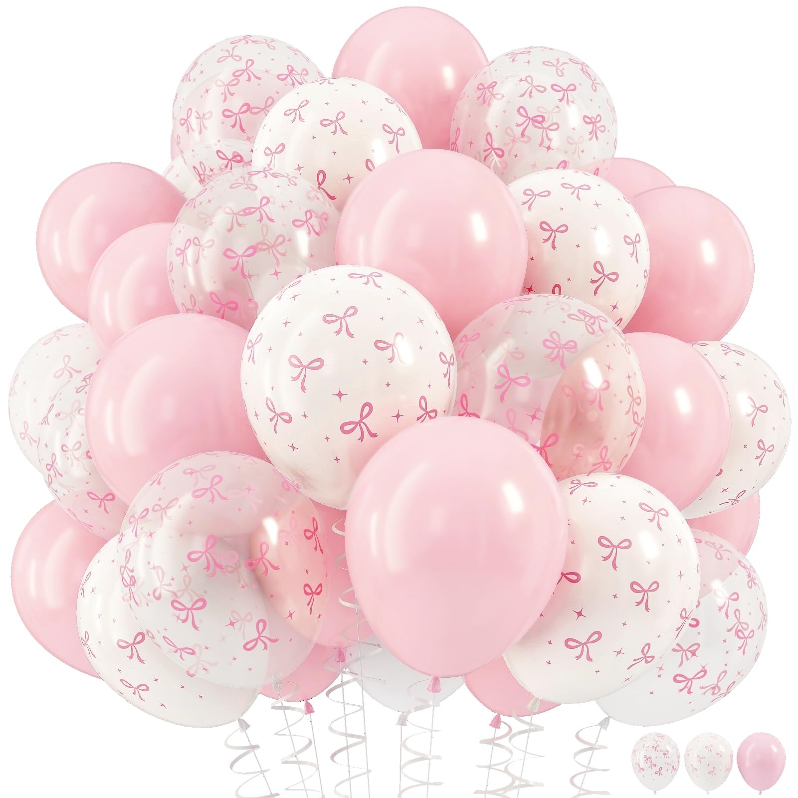 HILAVO Pink Bow Balloons – 12 Inch Pastel Pink with White & Transparent Bow Prints