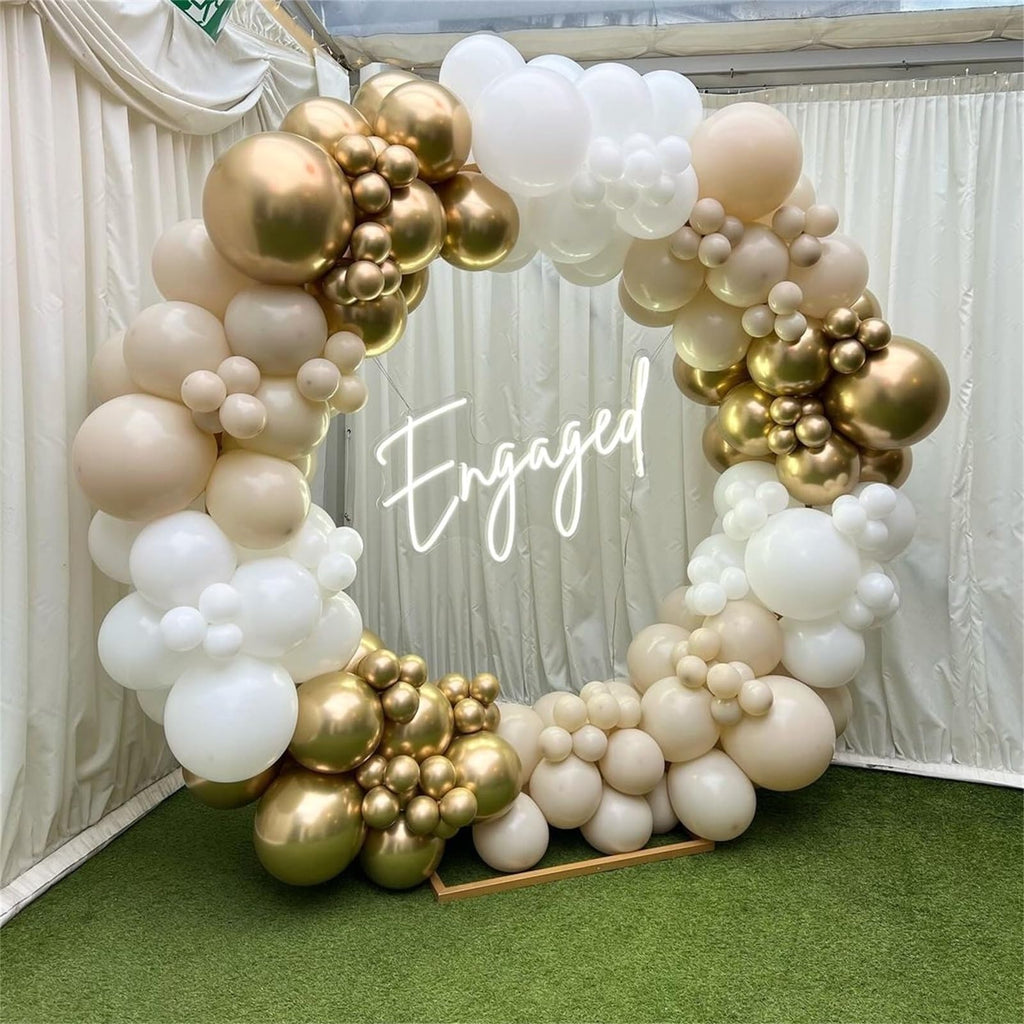 Hilavo Beige & Champagne Gold Balloon Set – 60 Pcs, 12-Inch Nude Cream & Confetti Latex Balloons for Parties