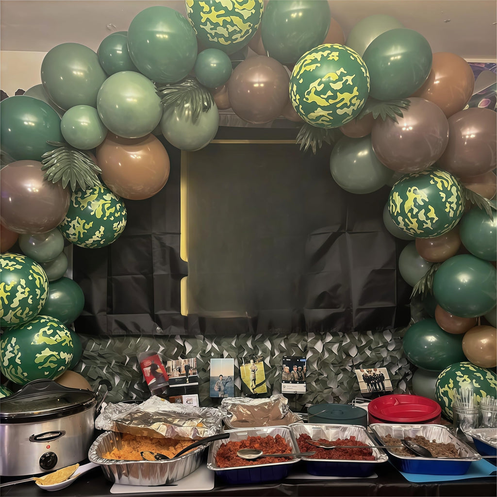 HILAVO Green & Brown Army Balloons Set — 12in Camouflage Latex Decor