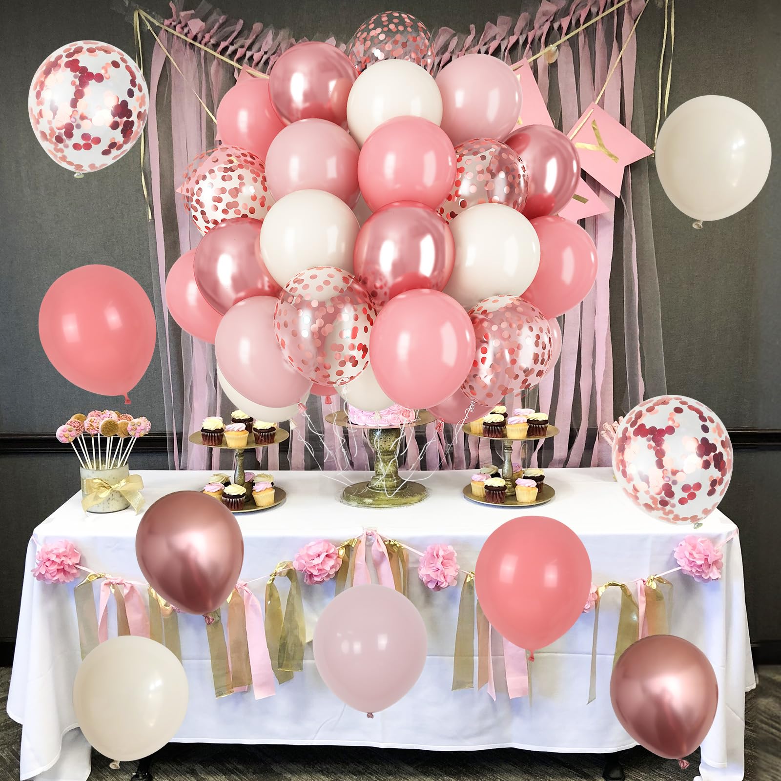 HILAVO Dusty Pink Balloon Set – 60Pcs 12 Inch Latex Balloons with Rose Gold Confetti