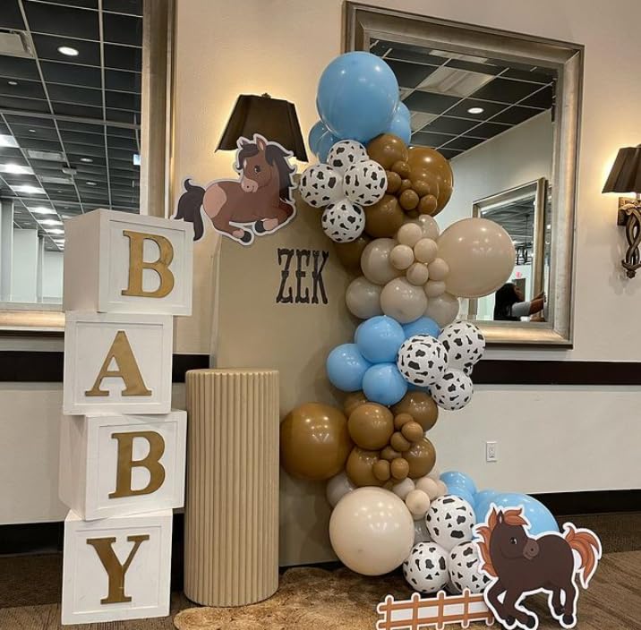 HILAVO Cow Print Balloons – 12 Inch Set in Light Blue, Brown, and Cow Sand for Western Party Decor