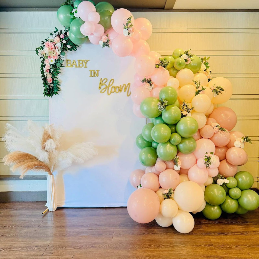 HILAVO Sage Green Pink Balloons 12in 389 Ivory & Gold Latex Party Decor