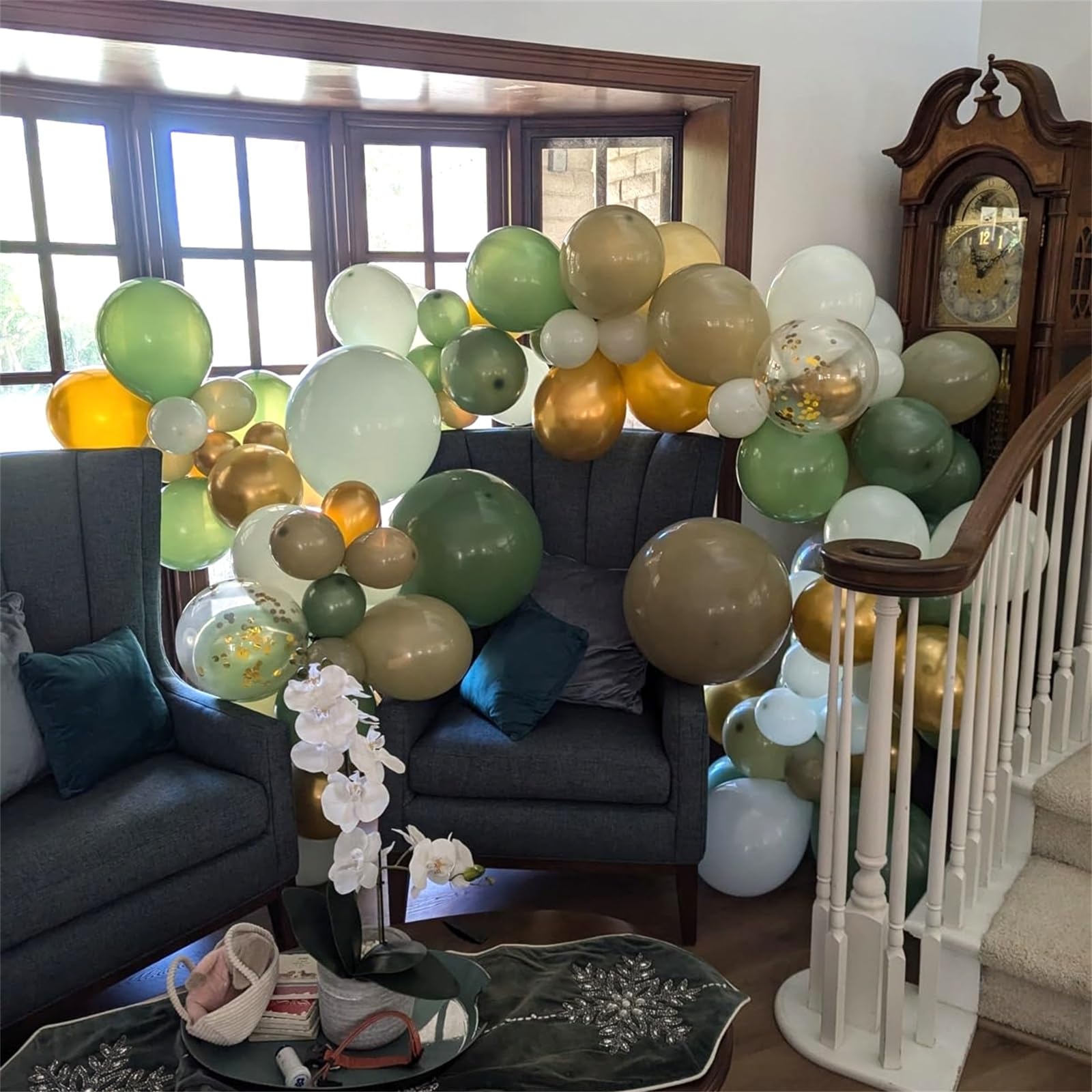 HILAVO Sage Green Balloons Set – 60Pcs 12inch Latex Balloons with Gold Confetti for Jungle Safari and Baby Shower