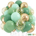 HILAVO Sage Green Balloons Set – 60Pcs 12inch Latex Balloons with Gold Confetti for Jungle Safari and Baby Shower