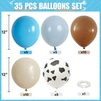 HILAVO Cow Print Balloons – 12 Inch Set in Light Blue, Brown, and Cow Sand for Western Party Decor