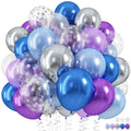 HILAVO Snowflake Balloons Set – 60 Pcs, 12in Pastel Blue & Light Purple with Metallic Silver and Snowflake Confetti