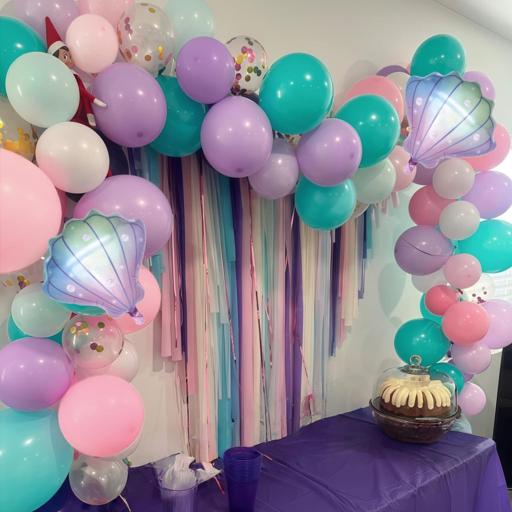 Hilavo Mermaid Balloons Set – Pastel Pink, Lilac, Teal & Pearl White with Seashell Foil for Ocean Party Decor