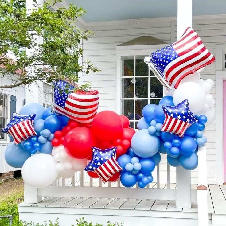 HILAVO 60-Pack Red Blue White Balloons - 12in Navy, Light Blue & White for Baseball & Patriotic Parties